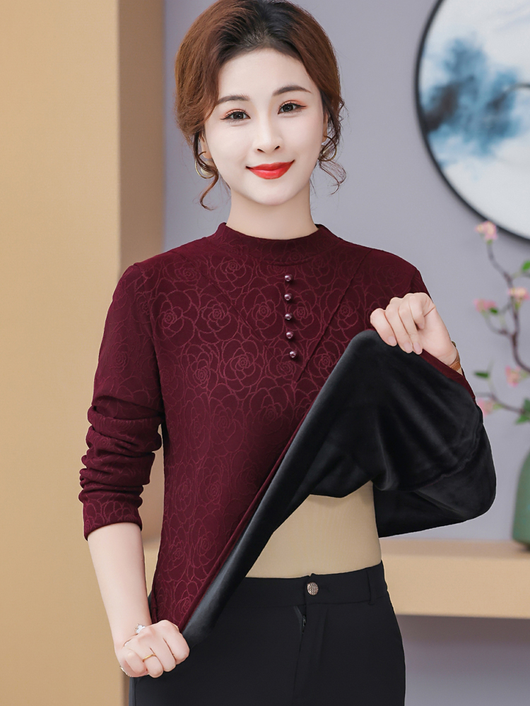 印花半高領長袖