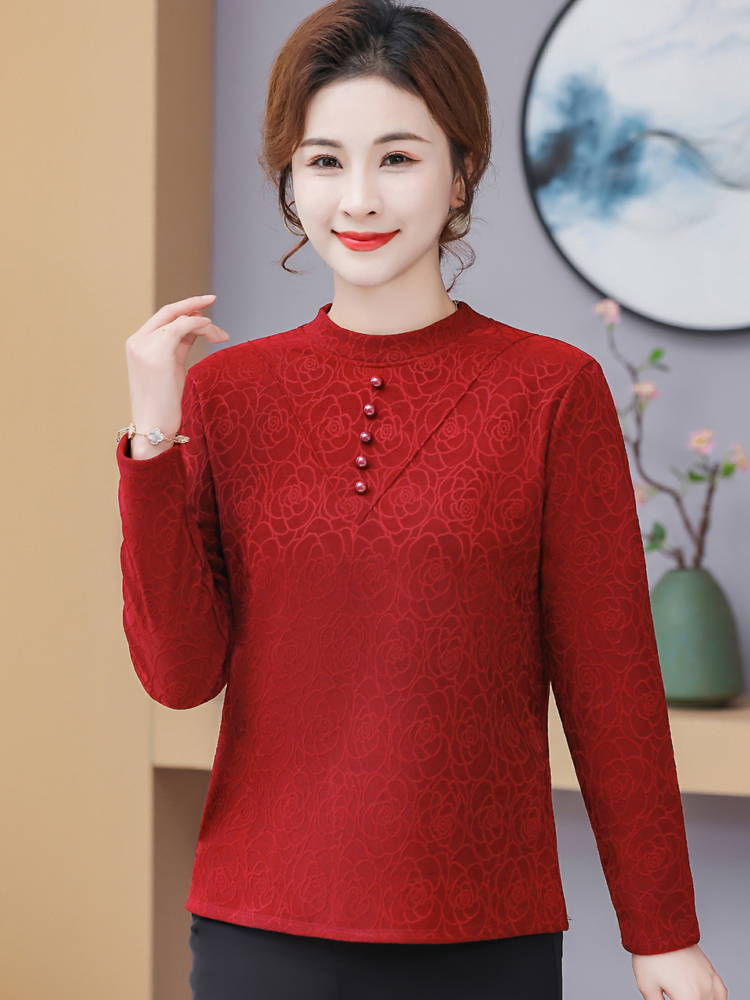 印花半高領長袖